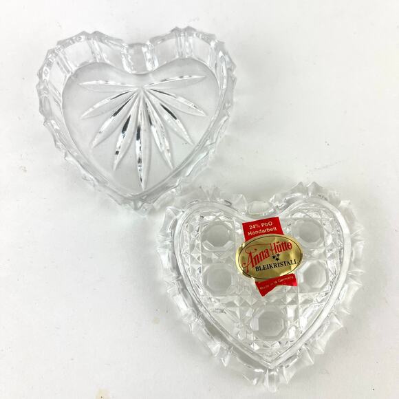 Vintage Anna Hutte Bleikristall Lead Crystal Heart Trinket Dish Box West Germany - Picture 2 of 5